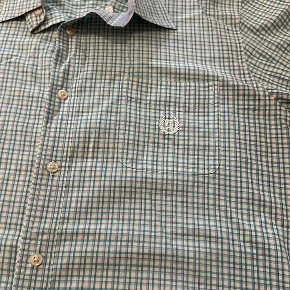 Chaps Green Blue White Plaid Button Down Short Sleeve Dress Casual Shirt Size XL - Picture 2 of 11
